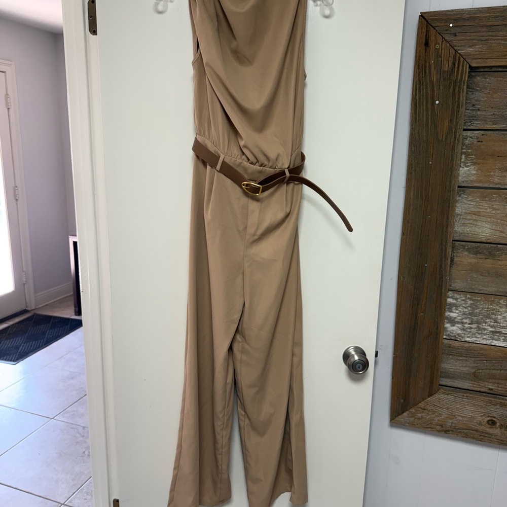 SHEIN Chic Beige Jumpsuit with Belt